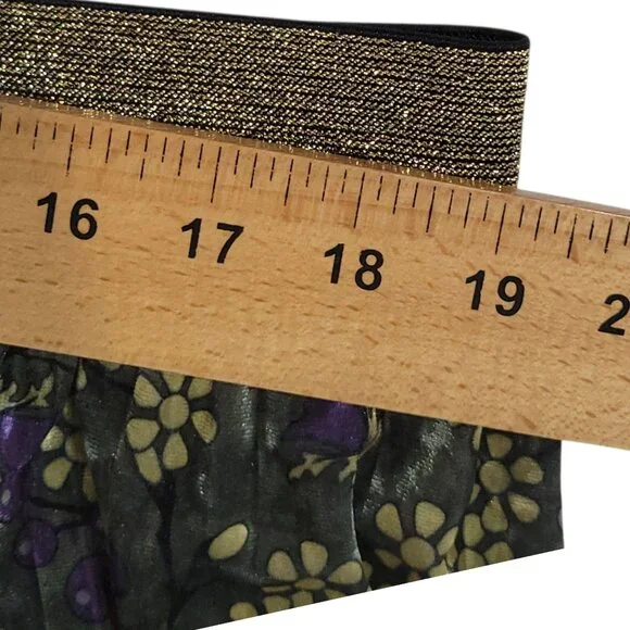ModCloth Floral Pleated Green Velvet Skirt 1X Gold Waistband Retro Fairycore - Picture 11 of 16
